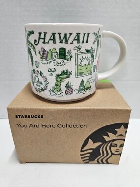 Starbucks You Are Here Hawaii Mug - White with Green & Pink Graphics